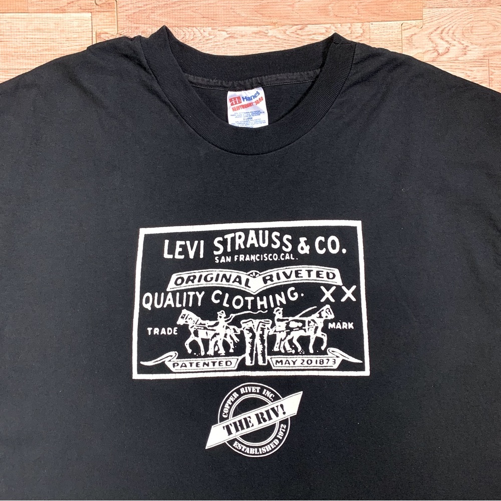 Vintage Levi Strauss Copper Rivet Shirt Black Mens XL Single Stitch Hanes 50/50